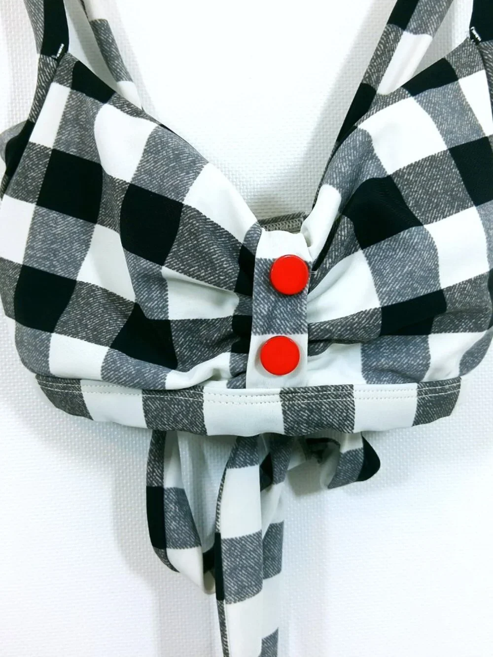 L Bikini Top Black White Plaid Push Up Pinup Rockabilly Style